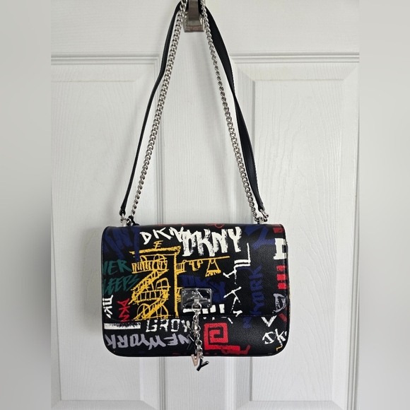 Dkny Handbags - DKNY Stylish Black Graffiti Shoulder Bag